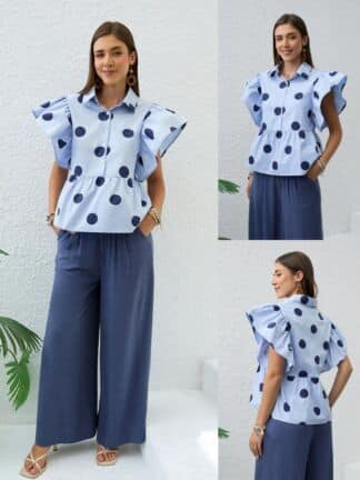 Polka Dot Butterfly Sleeve Shirt