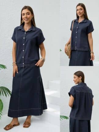 Button Up Contrast Stitching Denim Shirt