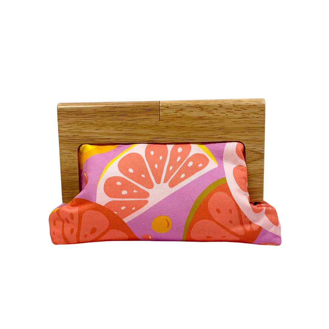Citrus Print Wood Clutch