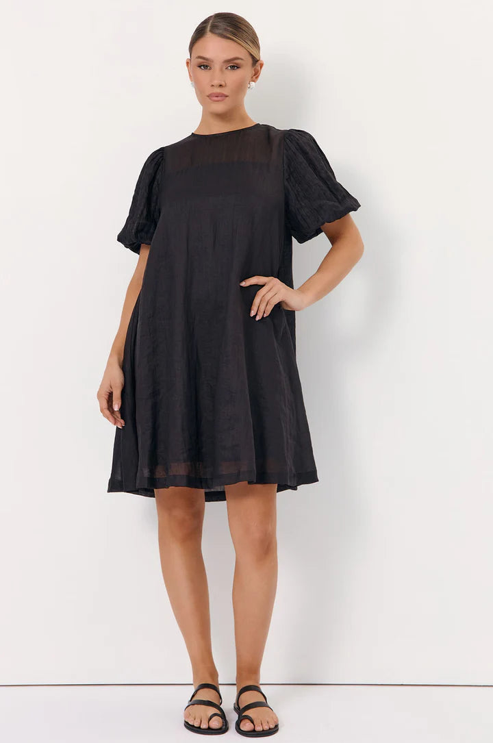 Perrie A Line Ramie Puff Sleeve Dress
