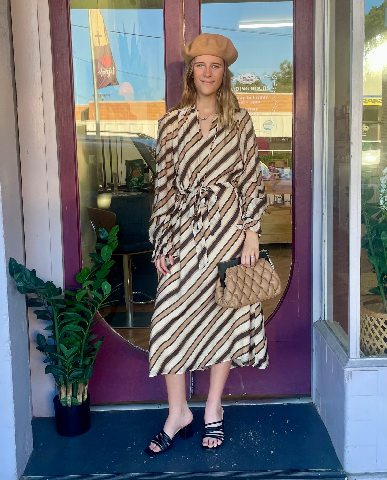 Sandra Stipe Long Sleeve Midi Dress