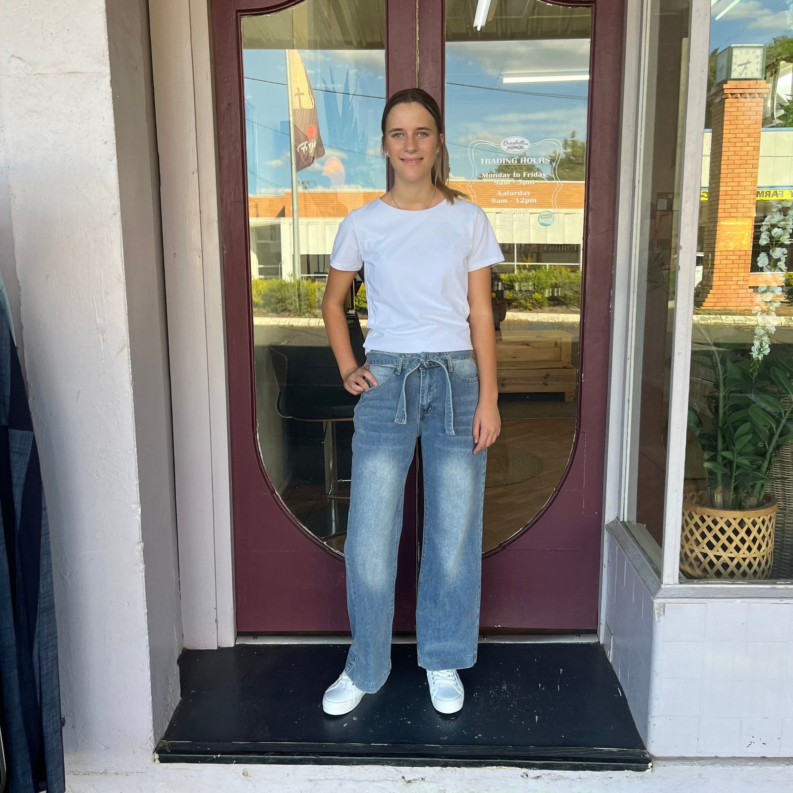 Tie Belt Zip up Jeans