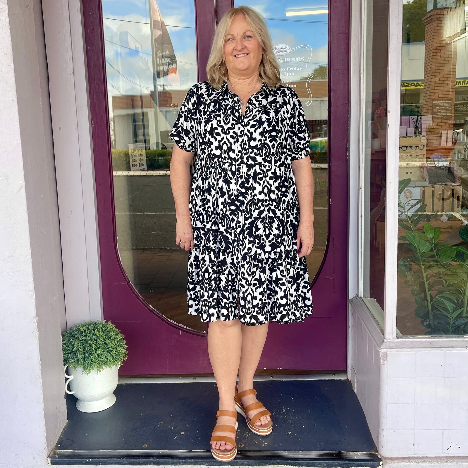 New U Collection Black and White Swirl Midi Dress