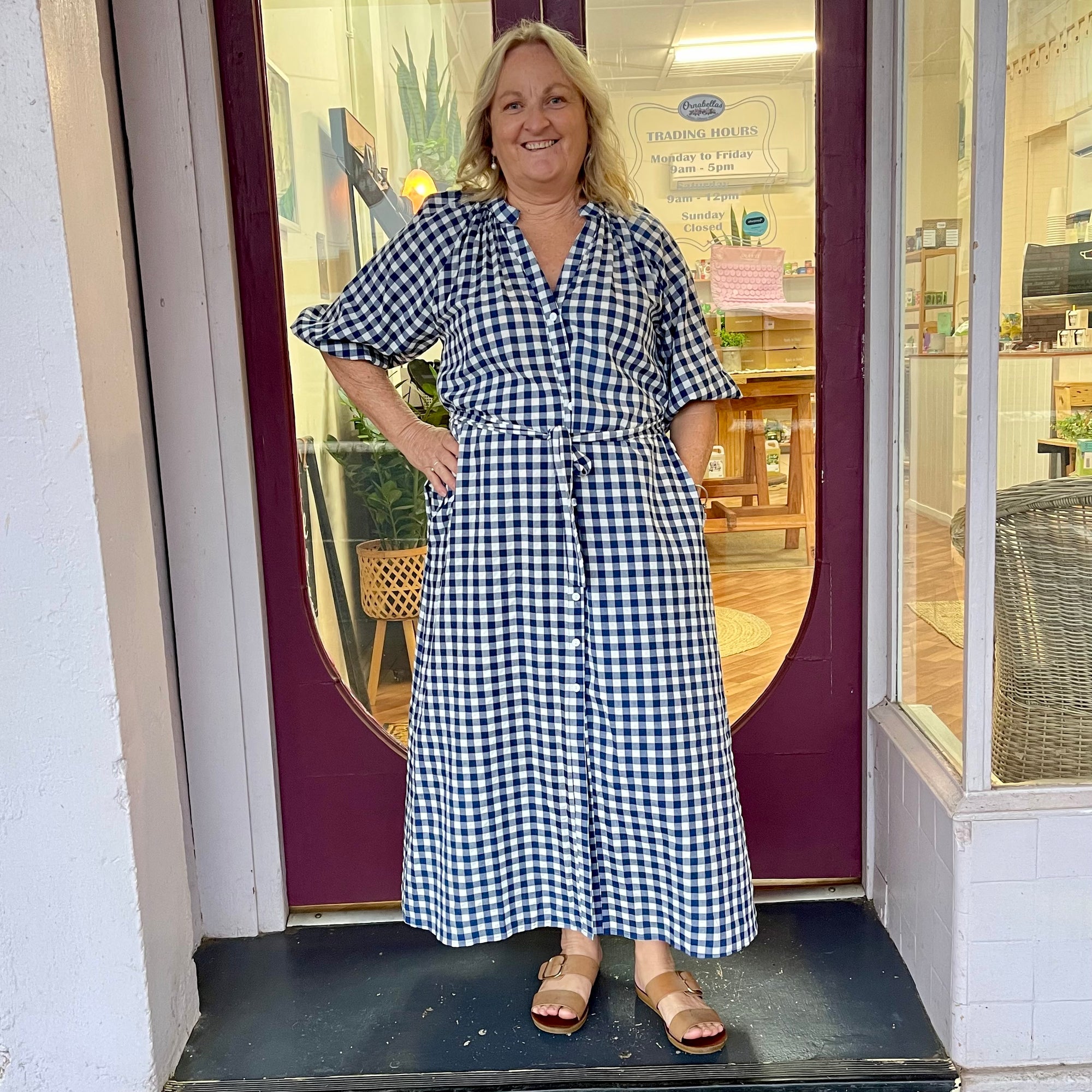 Navy Checked Maxi Dress