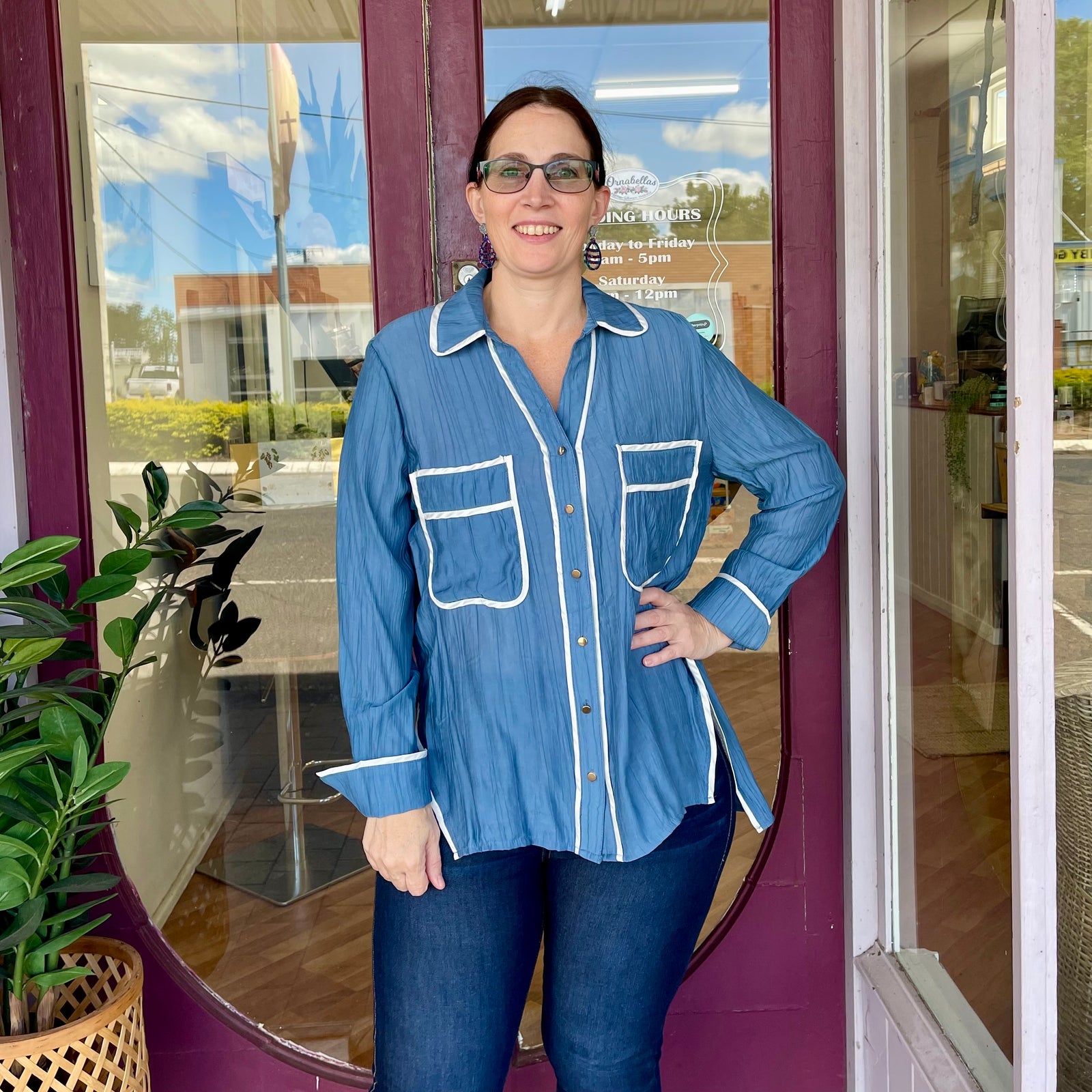 Button Down Pocket Blouse