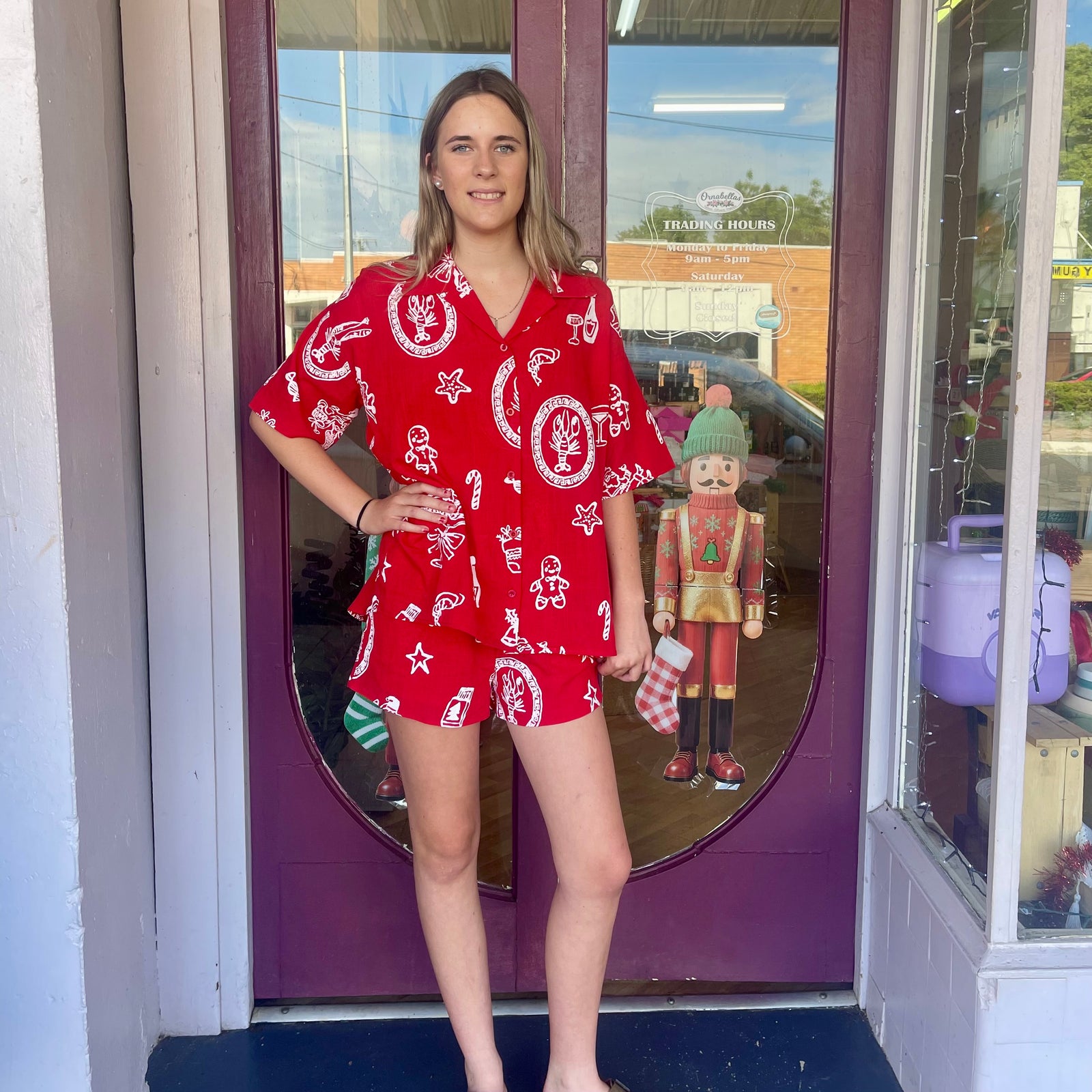 Santa Print Short Set