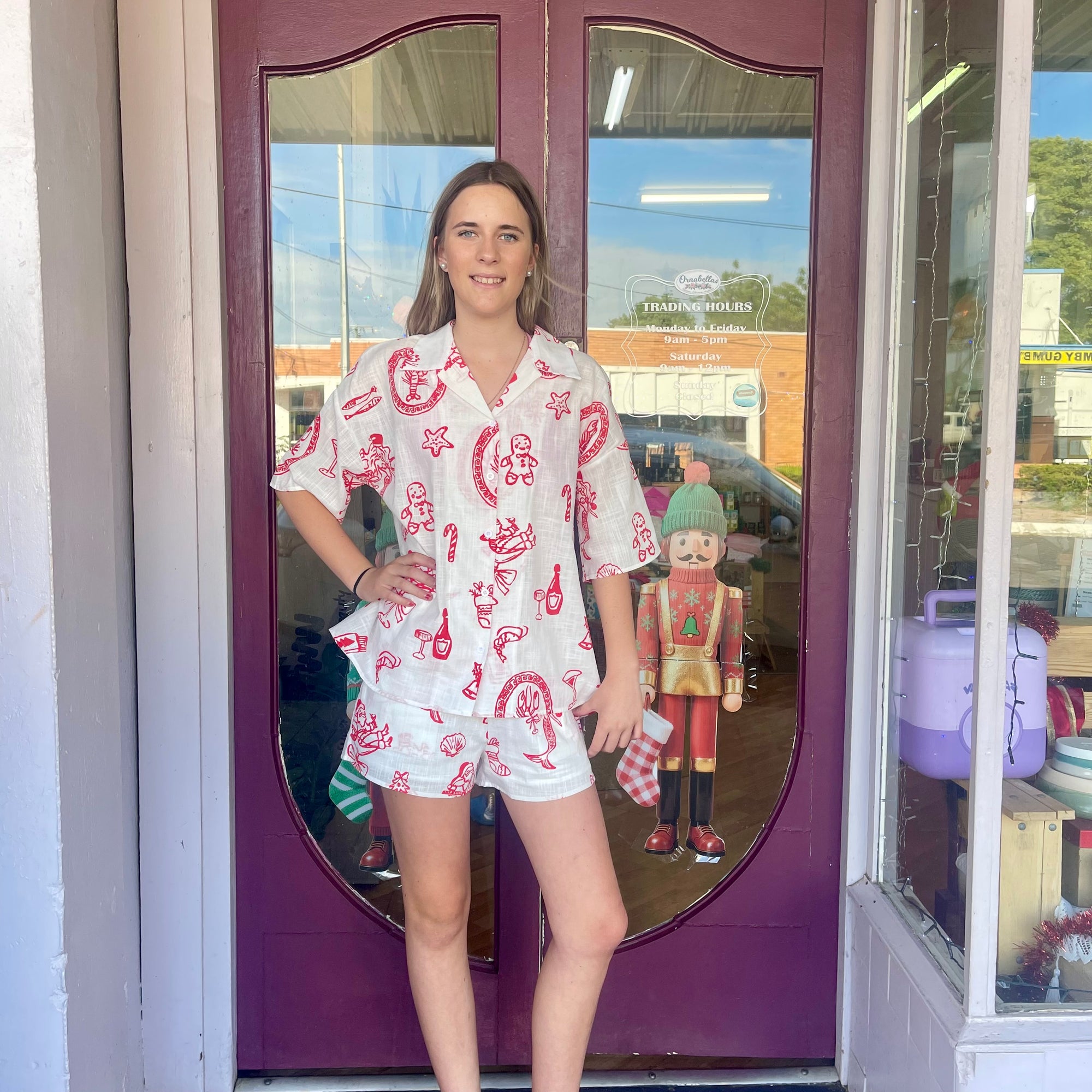 Santa Print Short Set