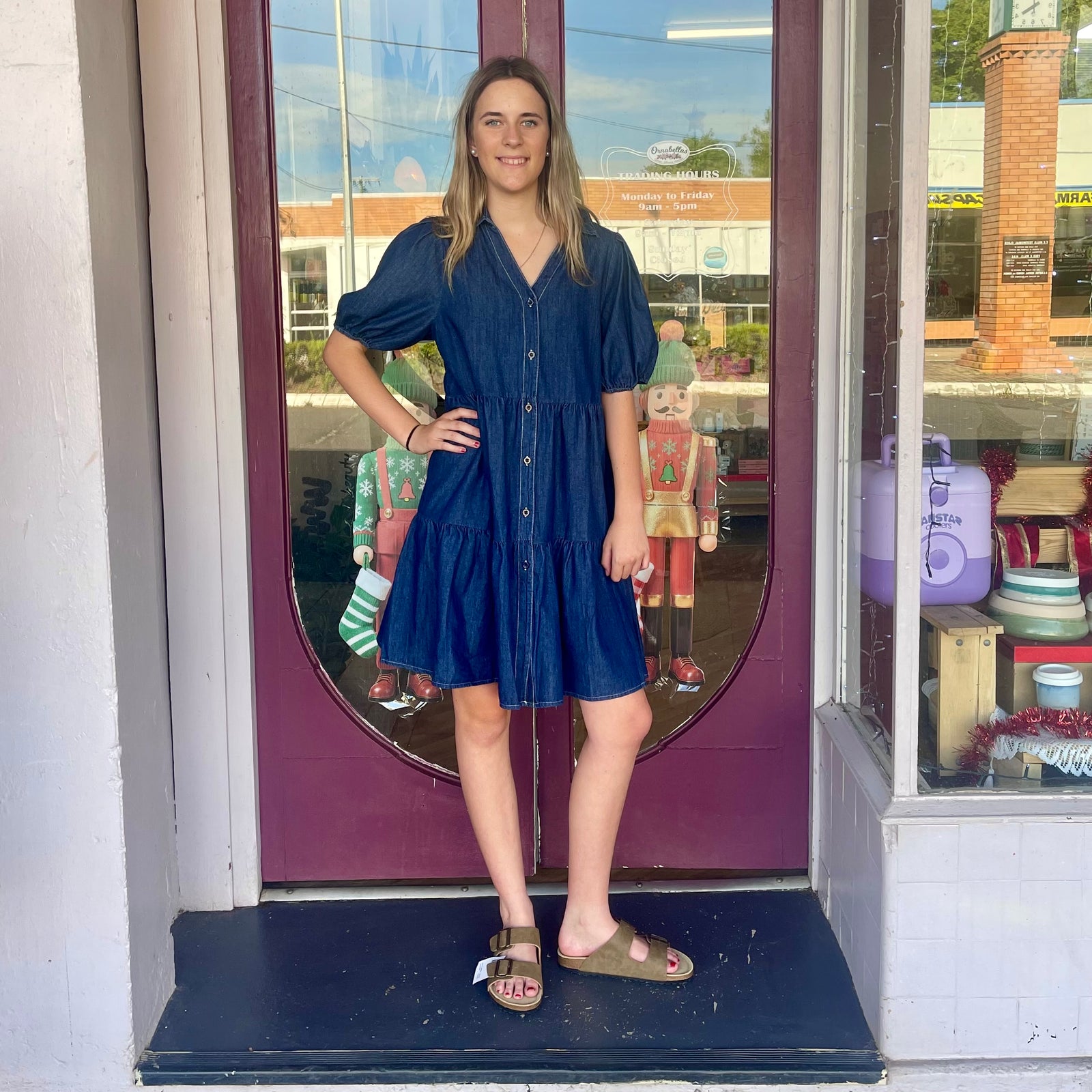 Button Up Tiered Soft Denim Shirt Dress